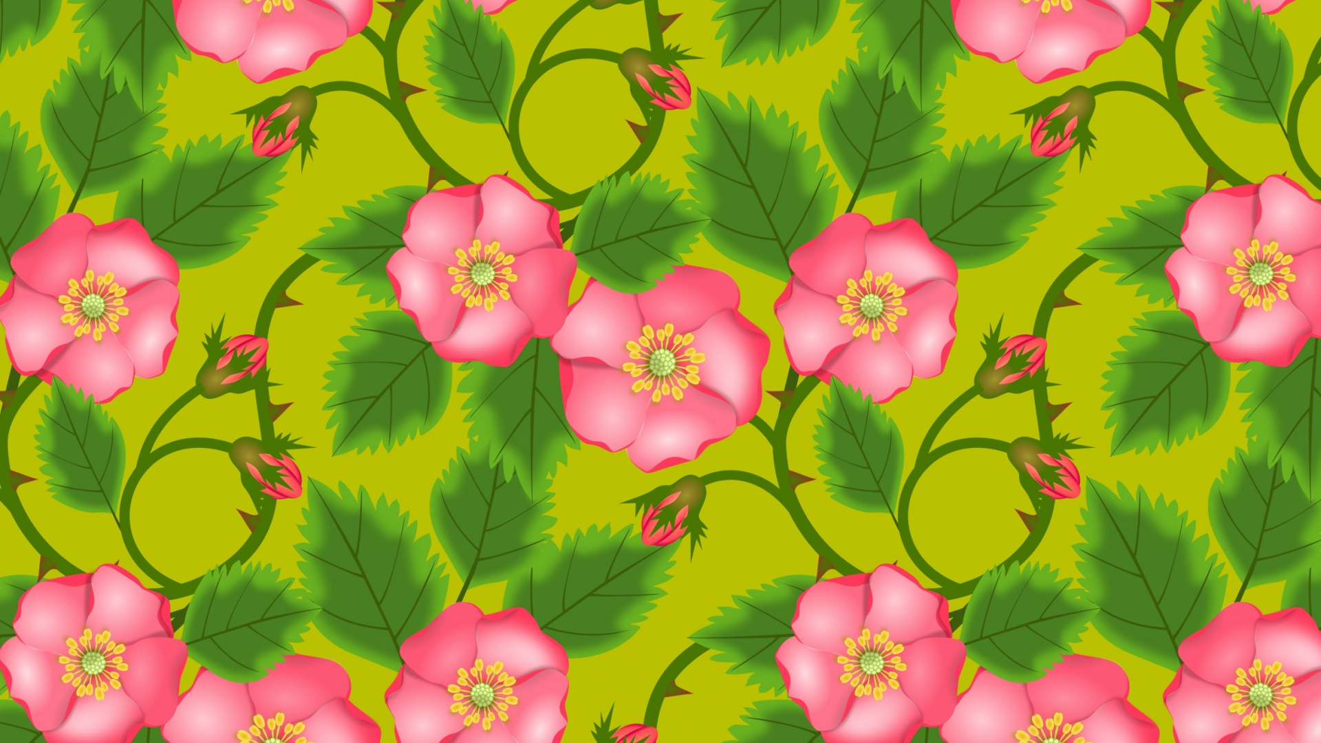 Pink and Red Flowers on Green Leaves. Wallpaper in 1920x1080 Resolution