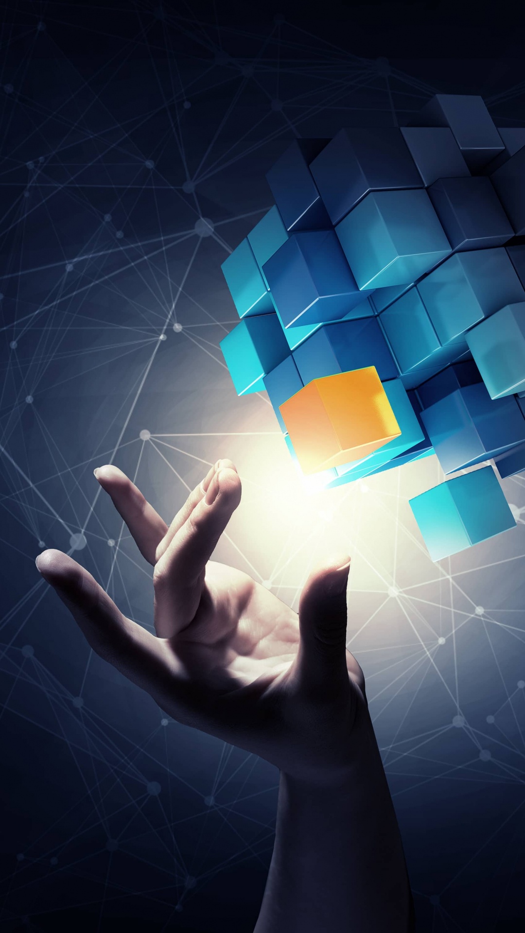 Personen Hand Auf Weißes Und Blaues Quadratisches Licht. Wallpaper in 1080x1920 Resolution