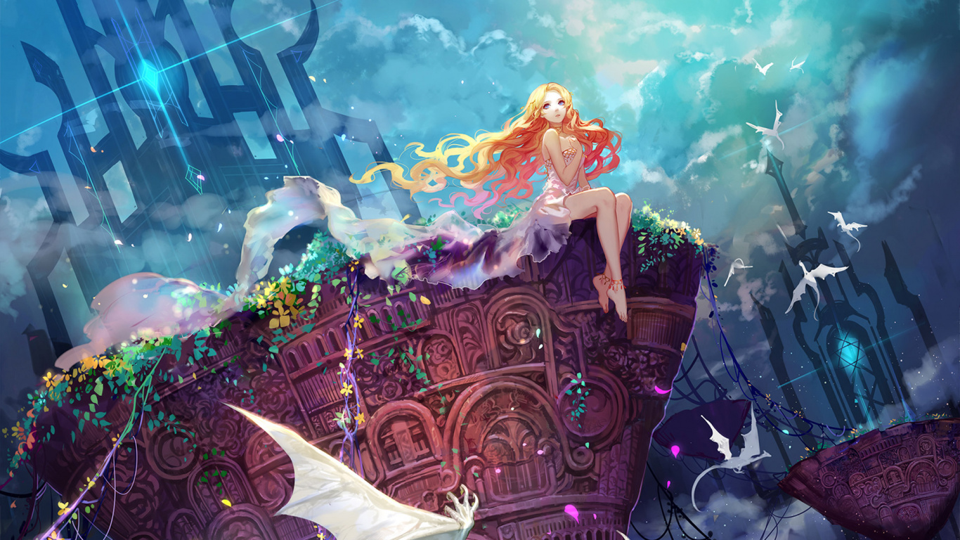 Mujer Con Vestido Blanco de Pie Sobre un Banco de Madera Marrón. Wallpaper in 1366x768 Resolution