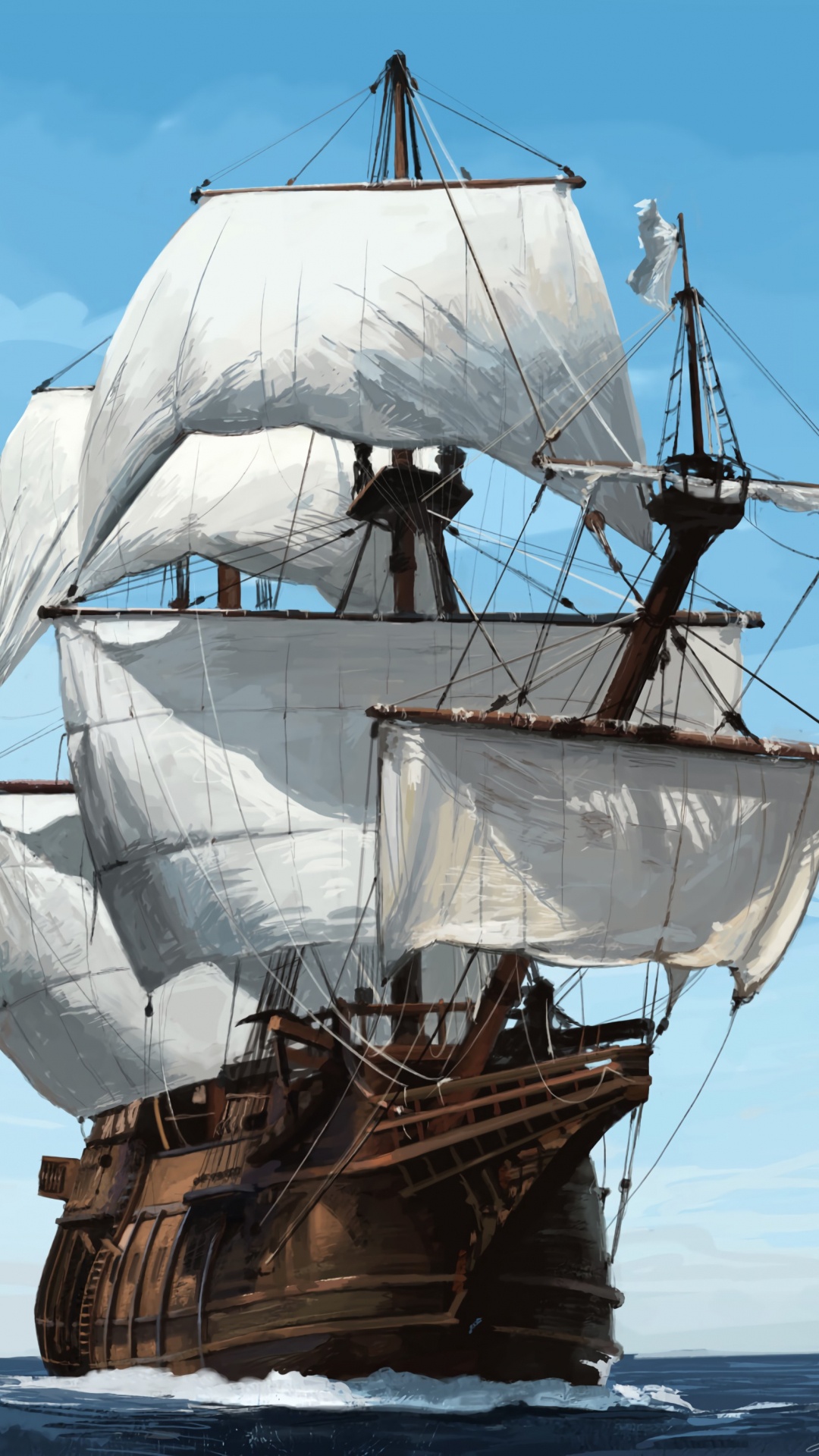 Brown and White Sail Ship on Sea During Daytime. Wallpaper in 1080x1920 Resolution