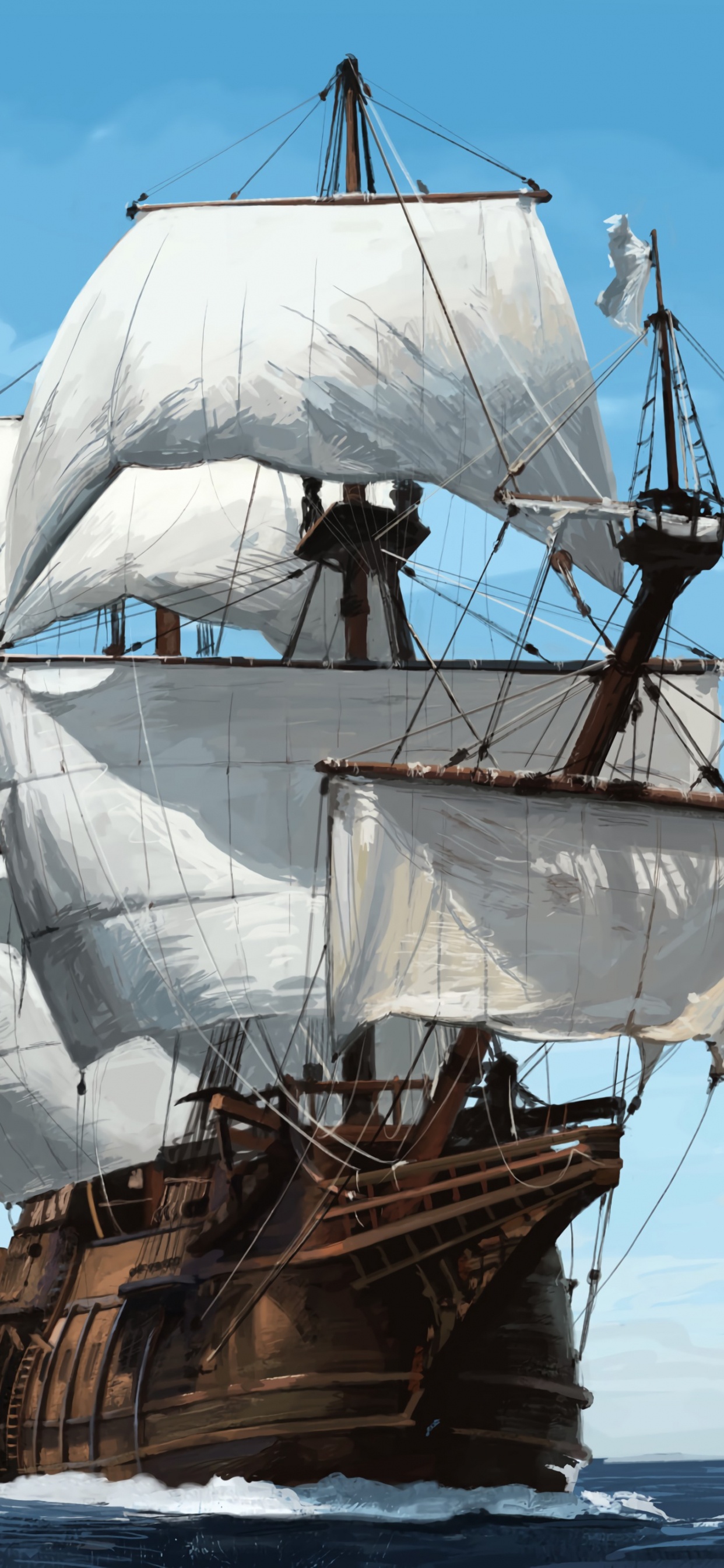 Brown and White Sail Ship on Sea During Daytime. Wallpaper in 1242x2688 Resolution