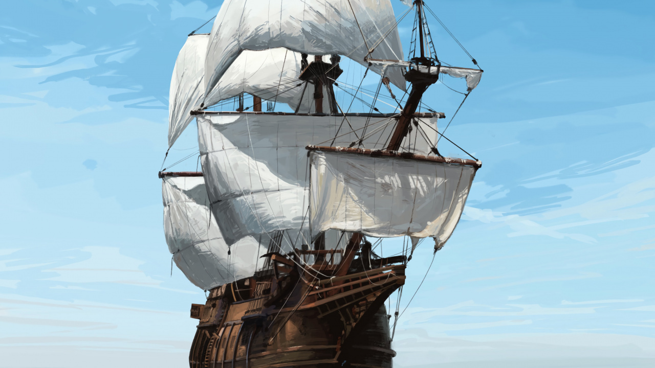 Brown and White Sail Ship on Sea During Daytime. Wallpaper in 1280x720 Resolution