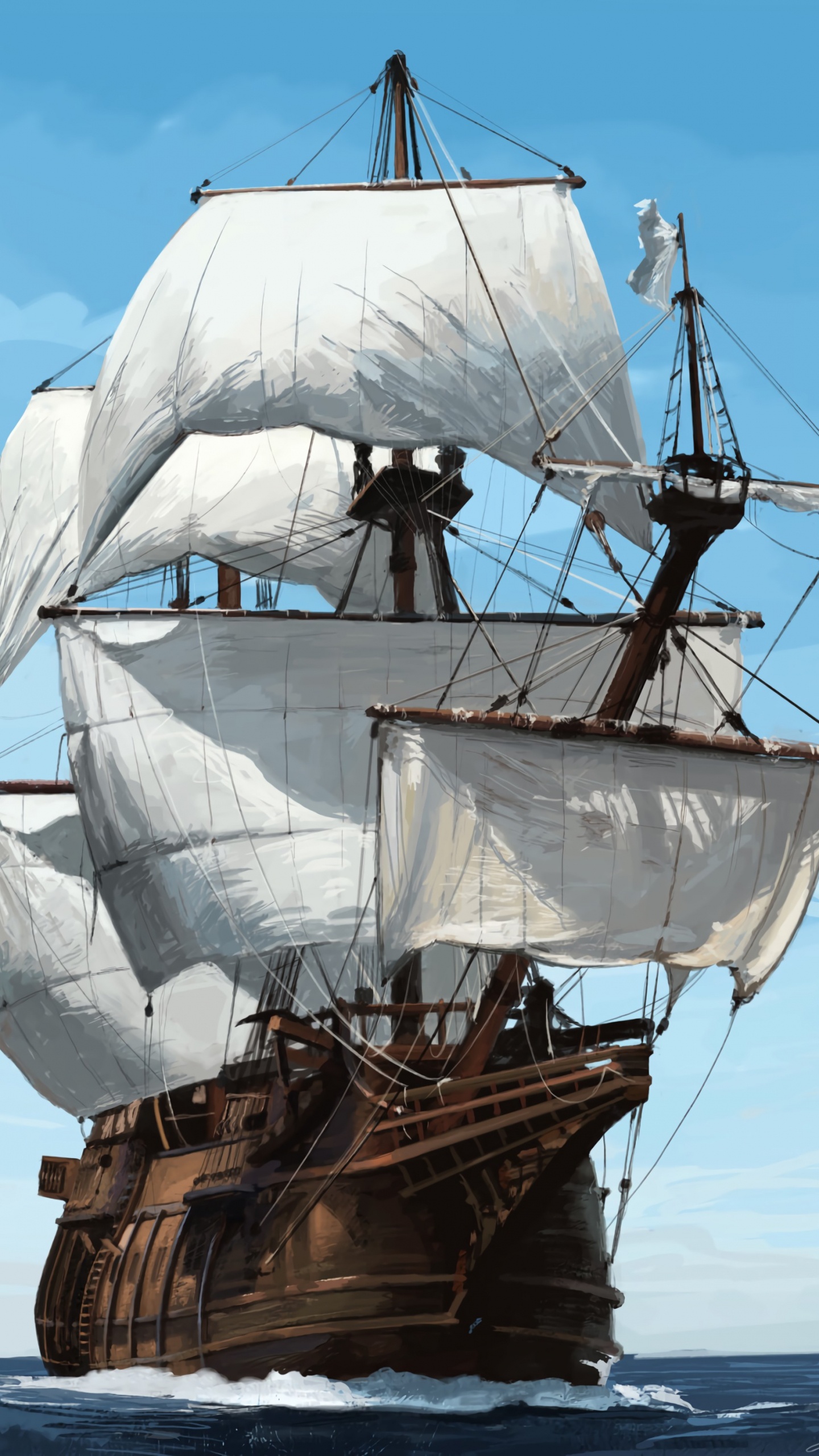 Brown and White Sail Ship on Sea During Daytime. Wallpaper in 1440x2560 Resolution