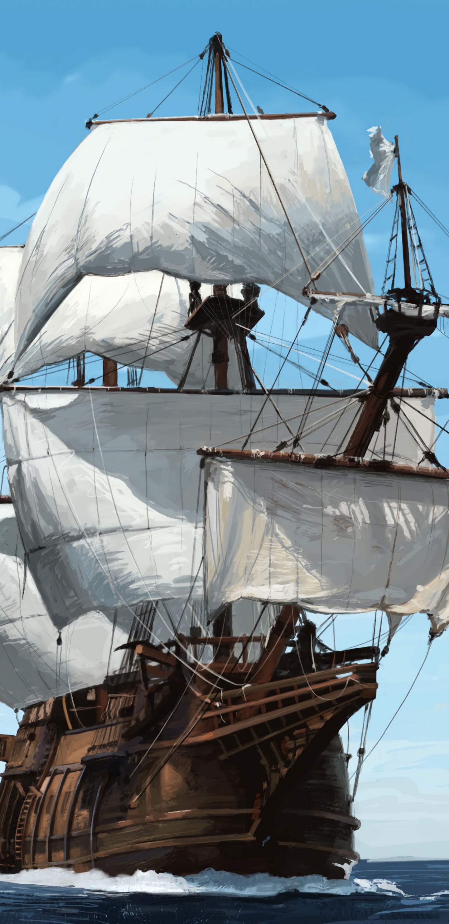 Brown and White Sail Ship on Sea During Daytime. Wallpaper in 1440x2960 Resolution