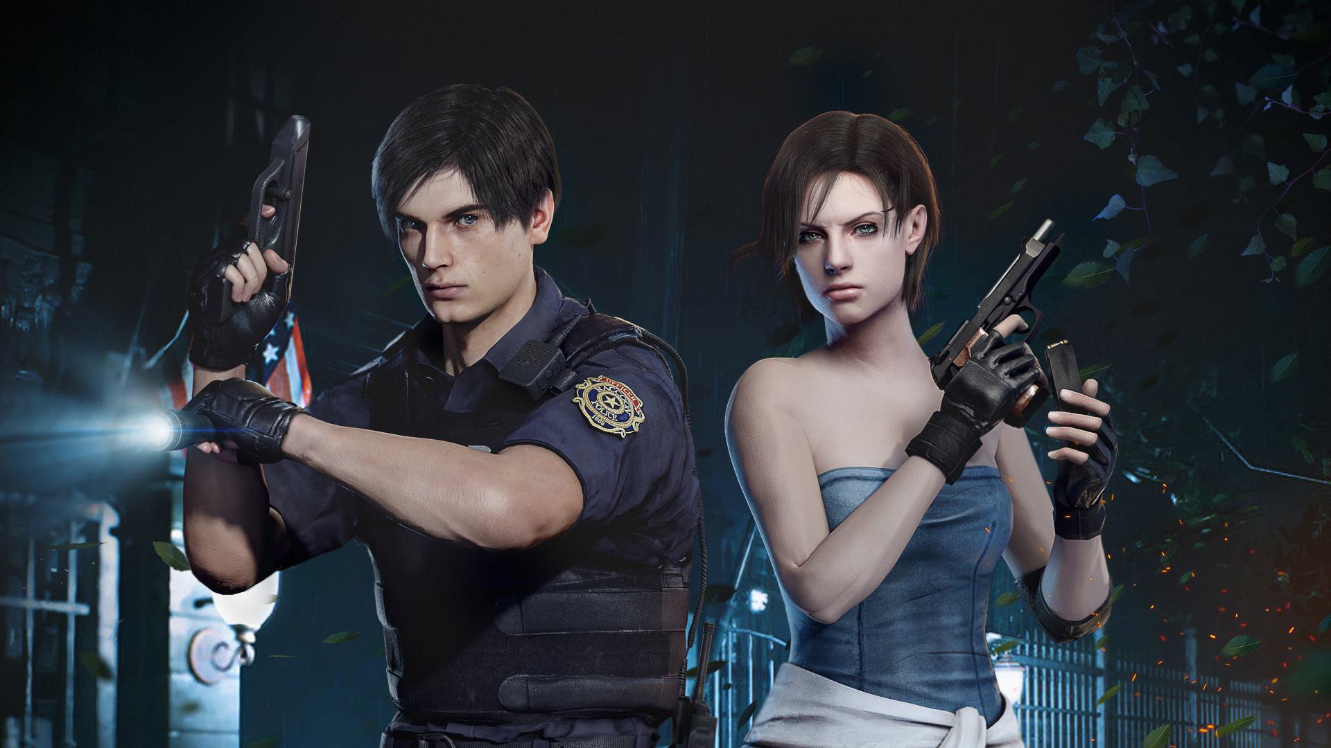 Leon et Jill, Resident Evil 3, Jill Valentine, Leon S Kennedy, Claire Redfield. Wallpaper in 1920x1080 Resolution