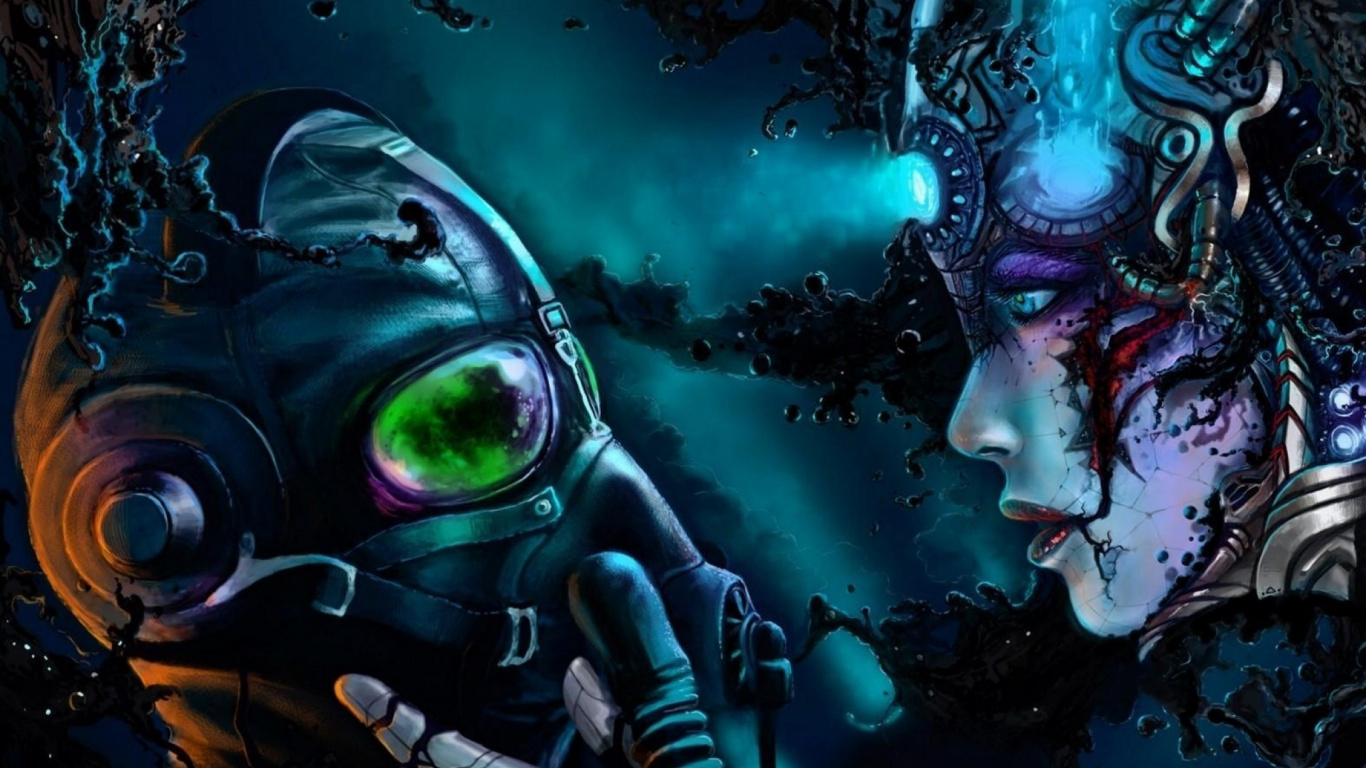 Green and Black Monster Illustration. Wallpaper in 1366x768 Resolution