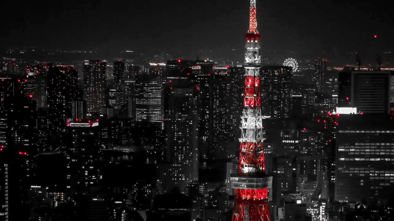 Red and White Tower During Night Time. Wallpaper in 1280x720 Resolution