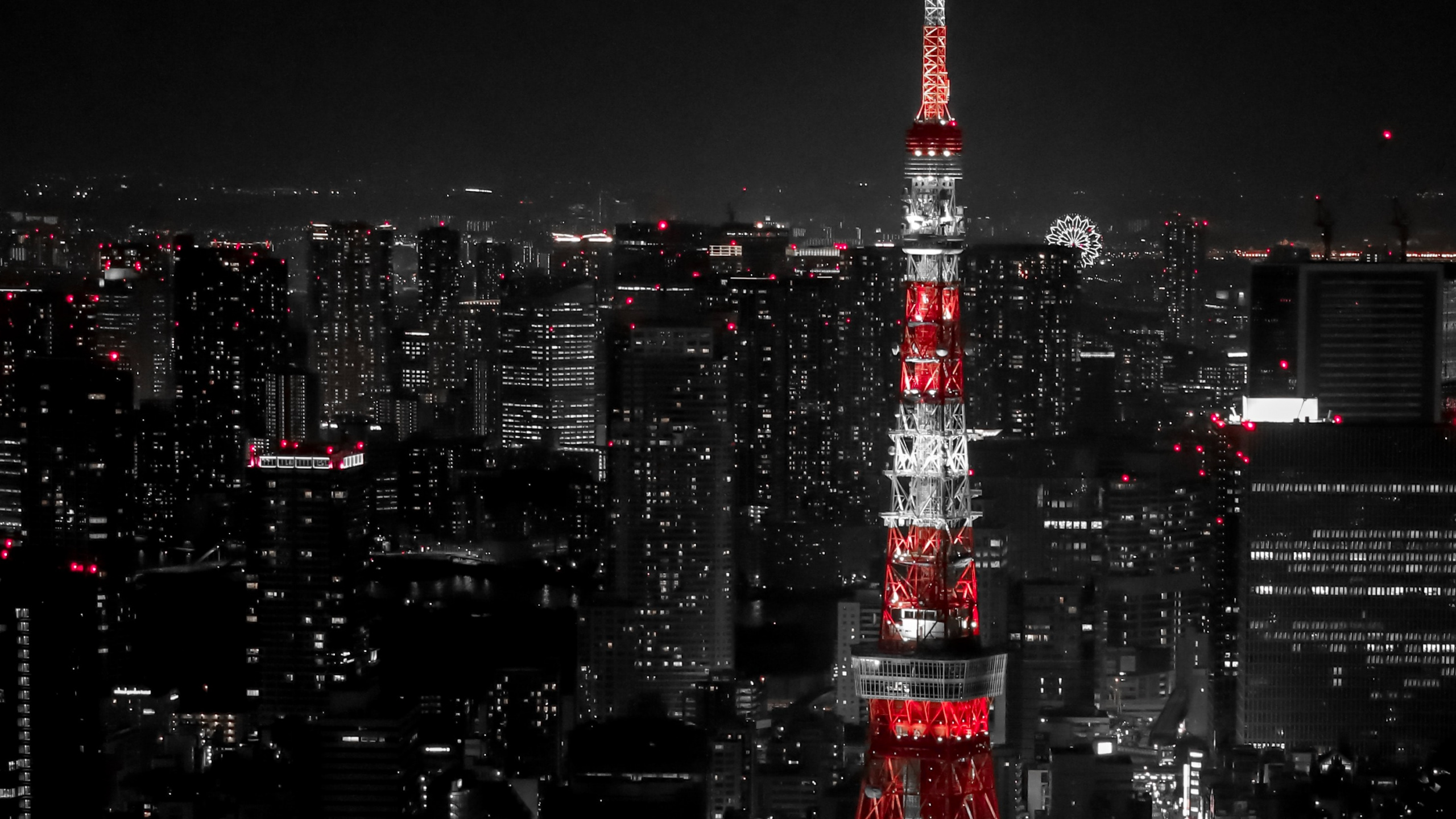 Red and White Tower During Night Time. Wallpaper in 2560x1440 Resolution