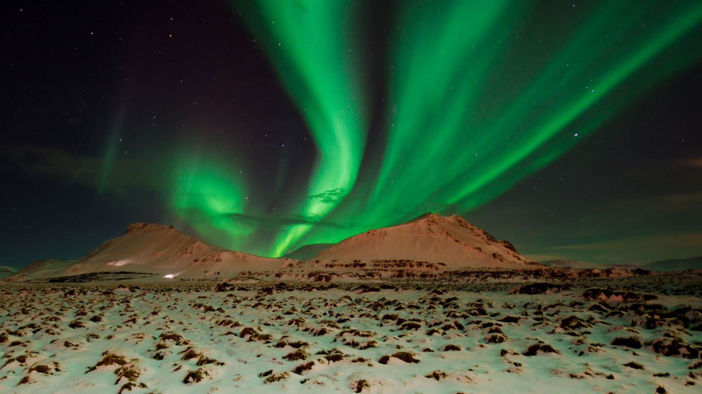 Aurora, Nature, Lumière, Green, Atmosphère. Wallpaper in 1366x768 Resolution