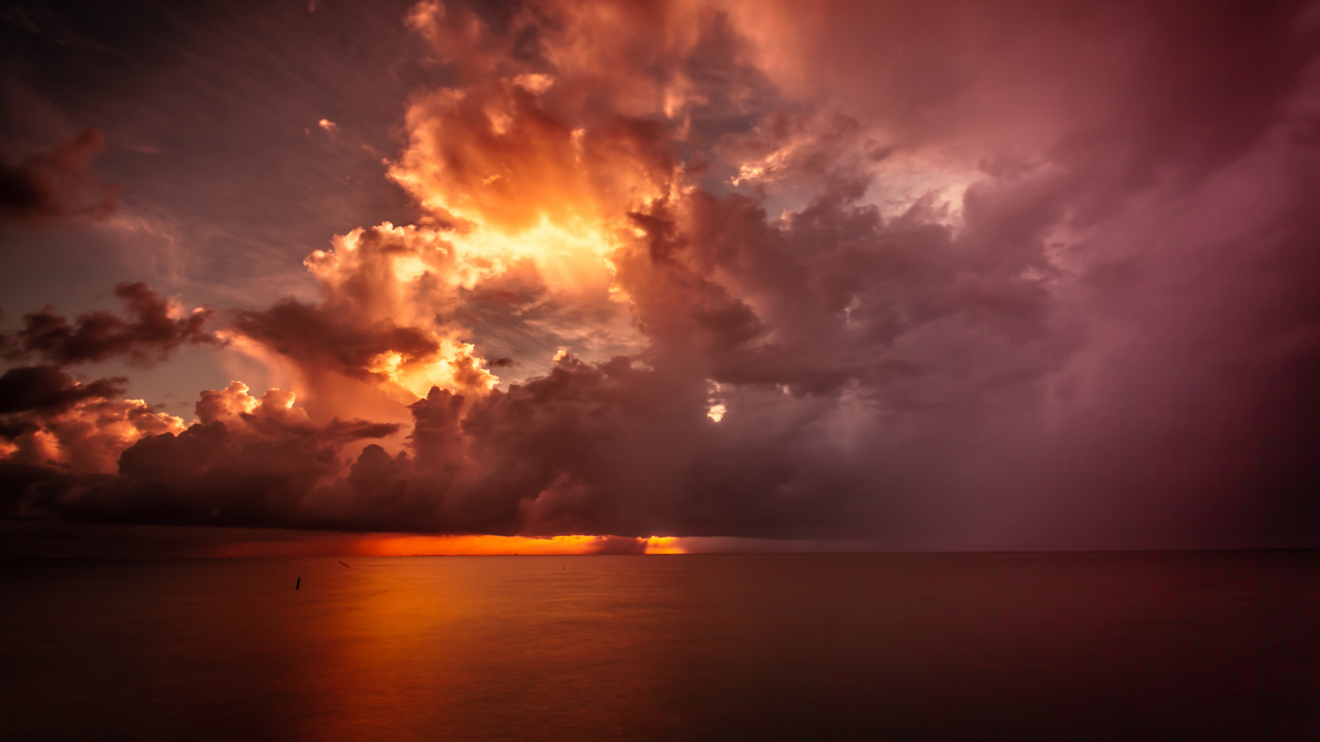 Body of Water Under Cloudy Sky During Sunset. Wallpaper in 1920x1080 Resolution
