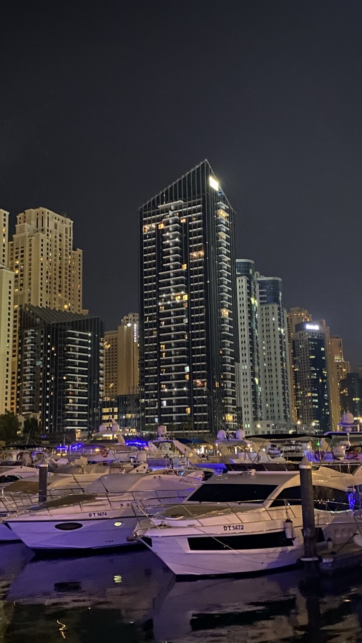 Dubai, Dubai Marina, Cityscape, Tower Block, Night. Wallpaper in 720x1280 Resolution