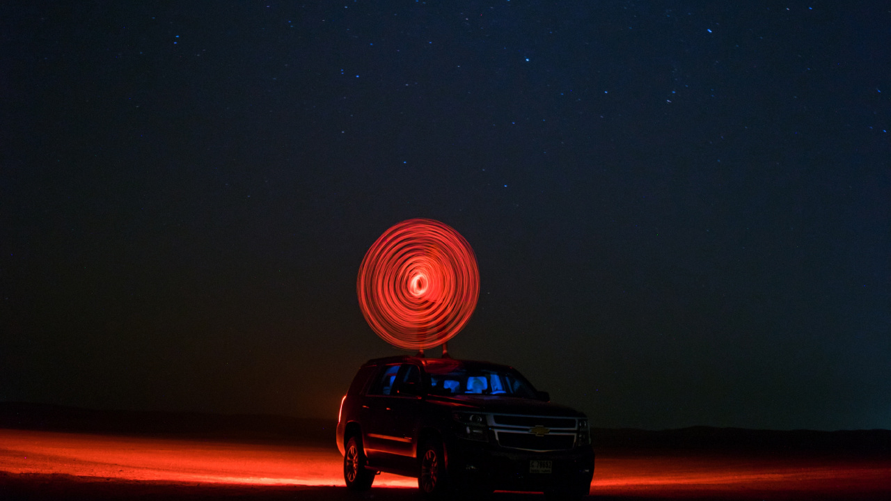 Black and Red Lighted Dome Tent Under Starry Night. Wallpaper in 1280x720 Resolution