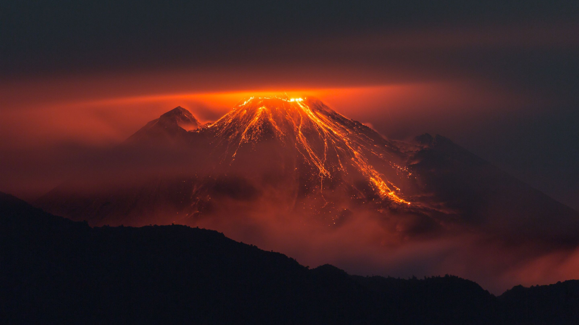 成层, 余辉, 日出, 黎明, 火山的地貌 壁纸 1920x1080 允许