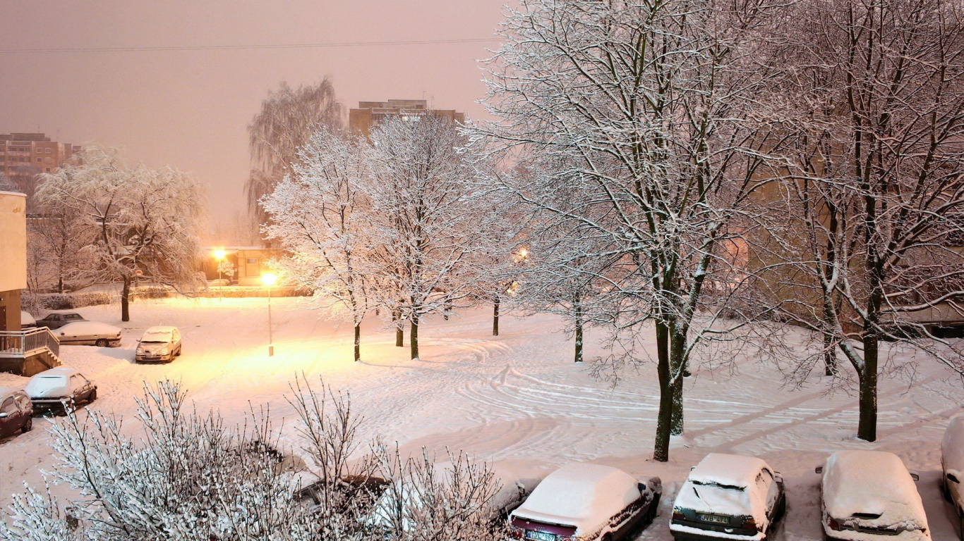 Black Car on Snow Covered Road During Daytime. Wallpaper in 1366x768 Resolution