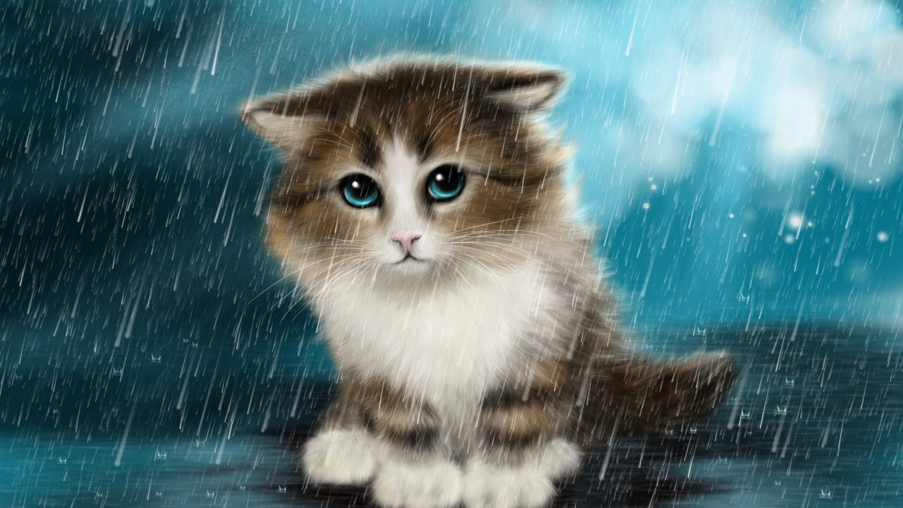 小猫, 可爱, 艺术, 绘画, 黑色的猫 壁纸 1280x720 允许