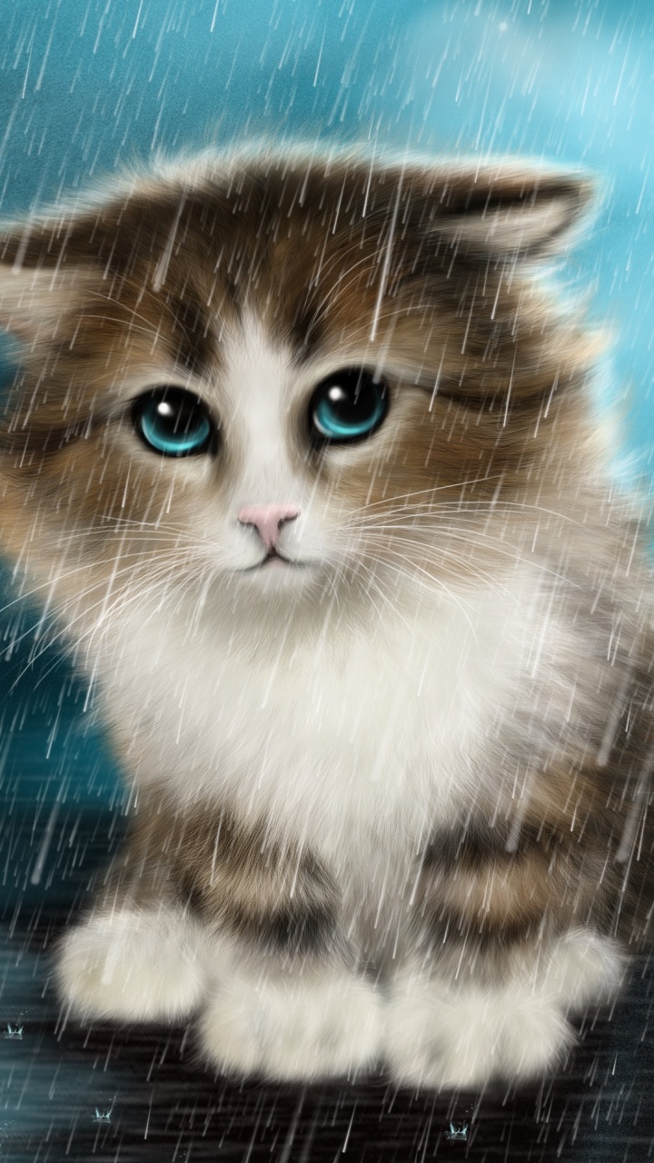 小猫, 可爱, 艺术, 绘画, 黑色的猫 壁纸 720x1280 允许