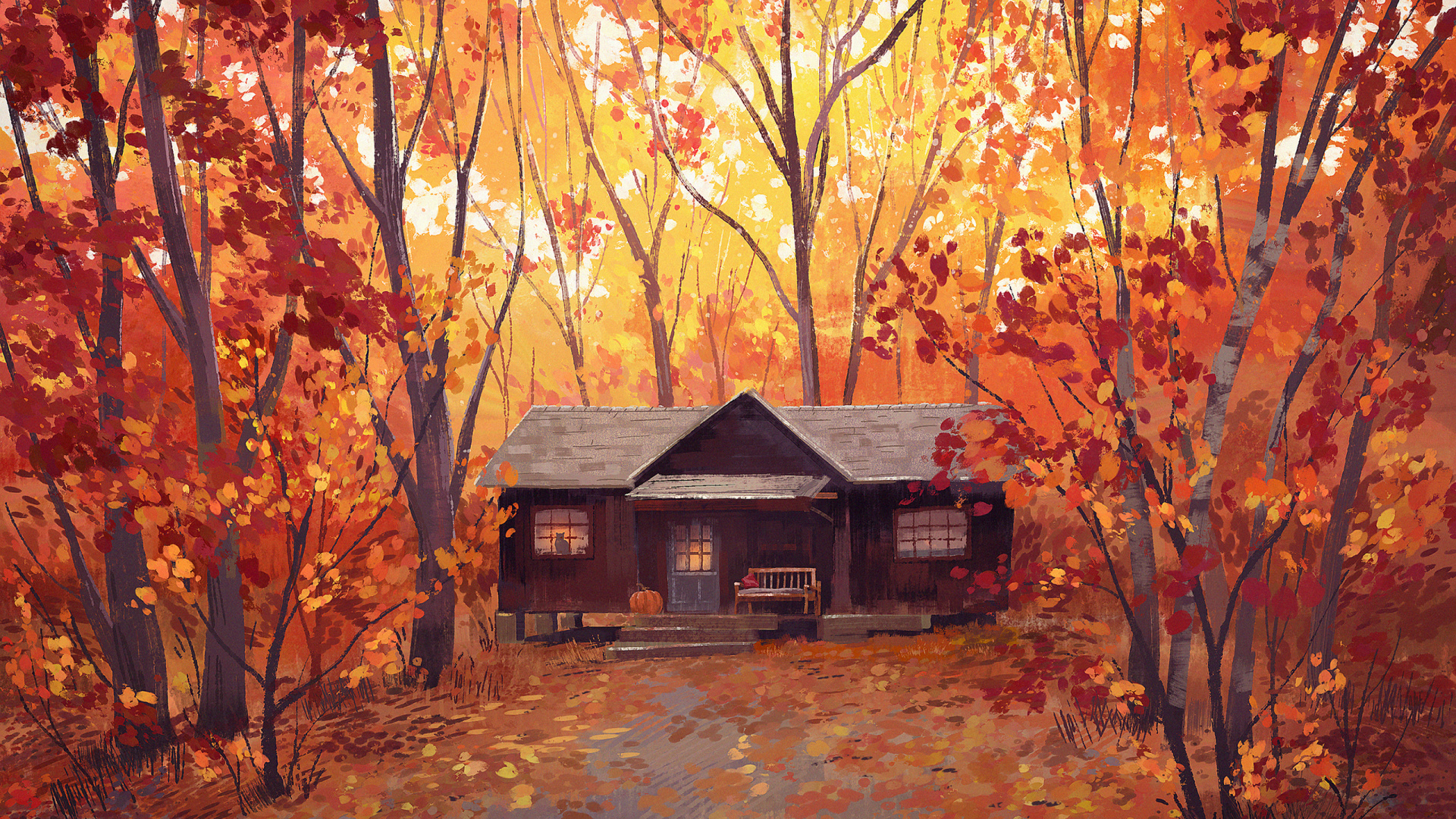Autumn Cabin, Autumn, Plant, Window, Nature. Wallpaper in 1920x1080 Resolution