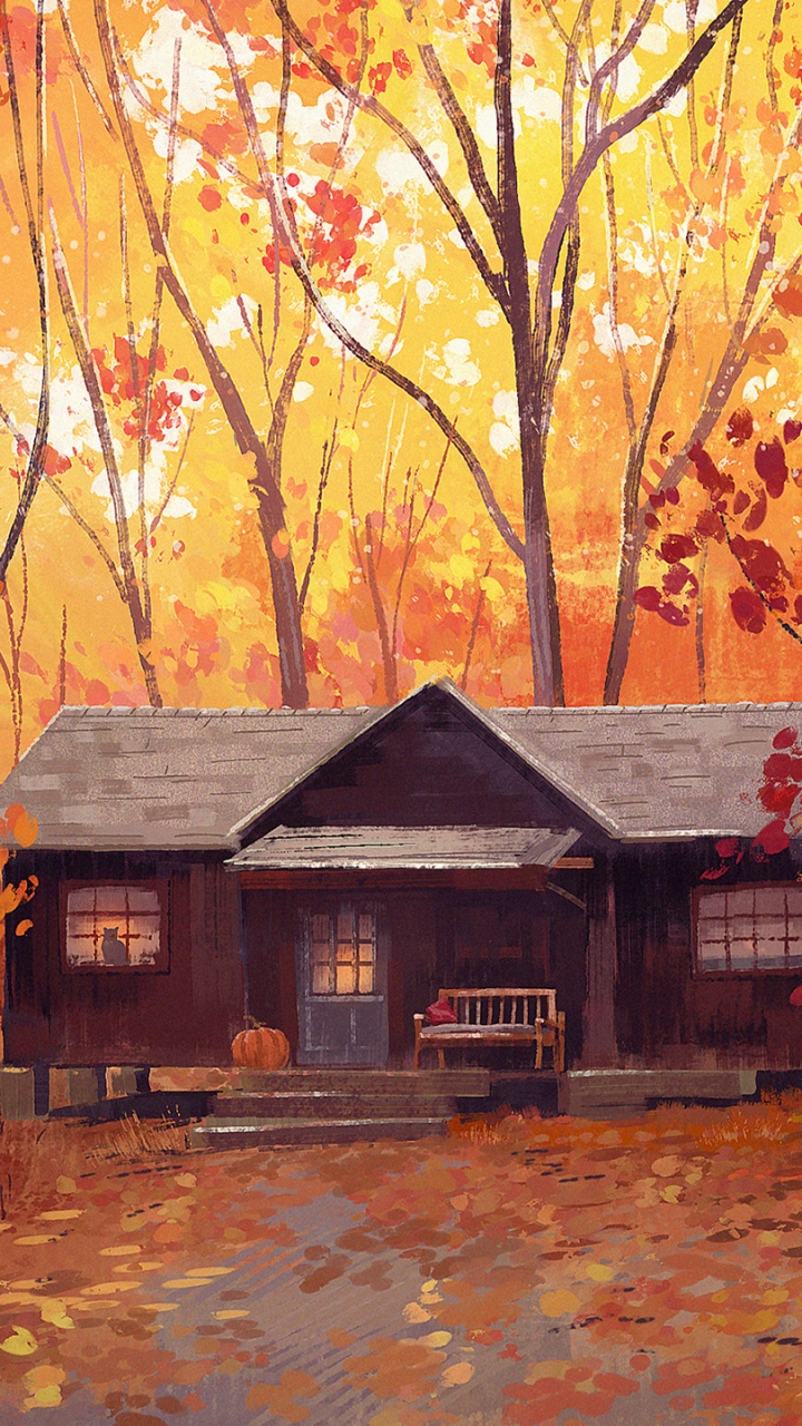 Autumn Cabin, Autumn, Plant, Window, Nature. Wallpaper in 720x1280 Resolution