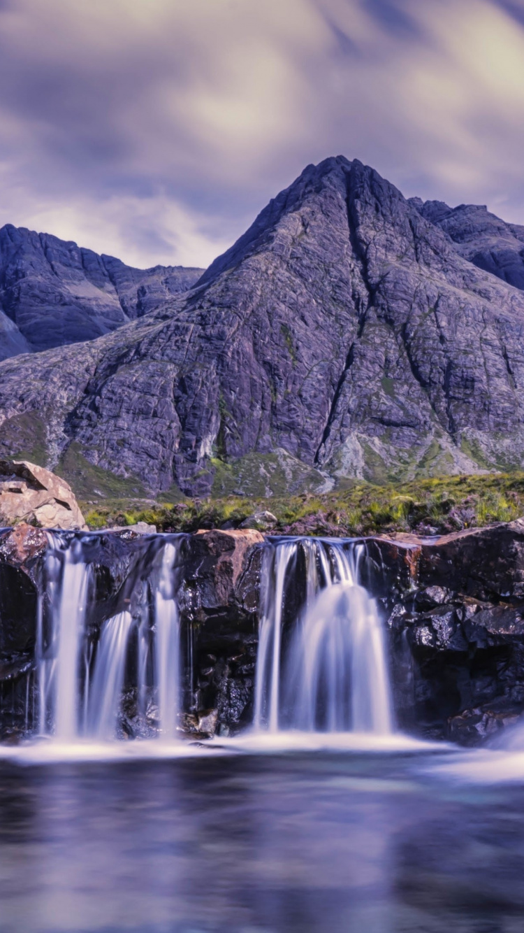 Waterfalls Near Mountain Under Cloudy Sky During Daytime. Wallpaper in 750x1334 Resolution