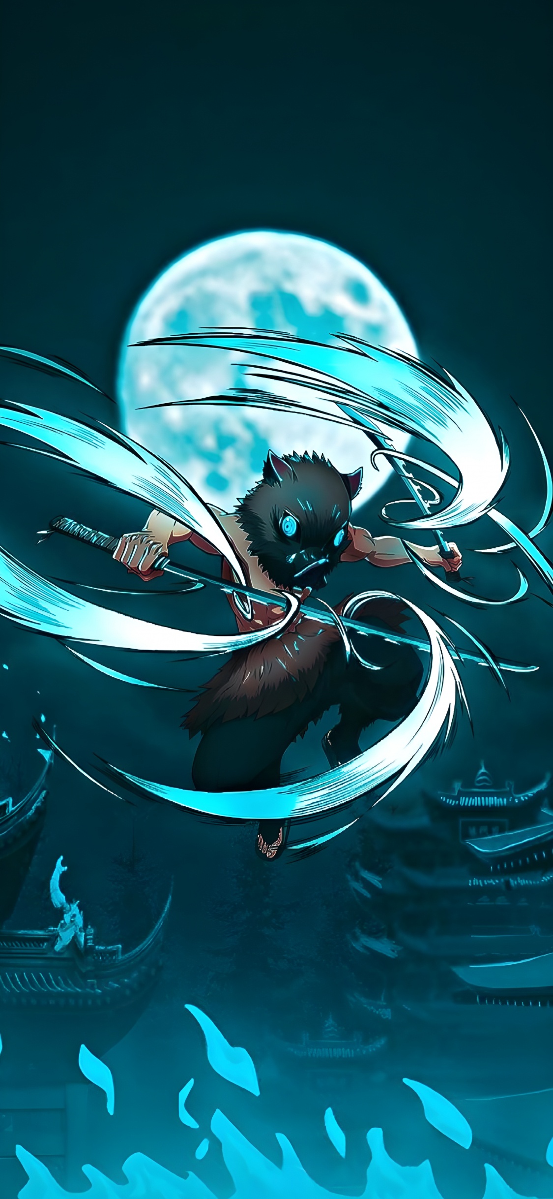 L'anime, il Lave le Papier Peint, Hashibira Inosuke, Nezuko Kamado, Tanjiro Kamado. Wallpaper in 1125x2436 Resolution