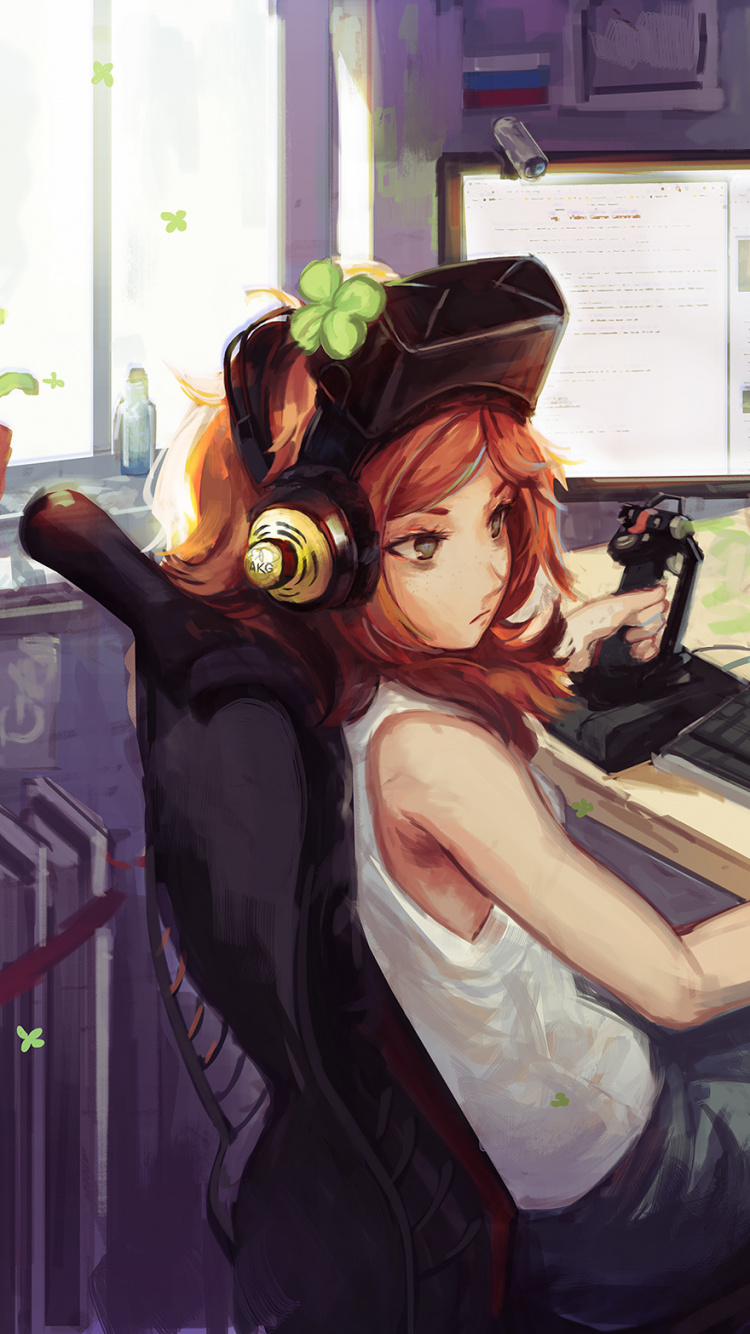 Frau im Weißen Trägershirt Sitzt Auf Einem Stuhl Mit Computer. Wallpaper in 750x1334 Resolution