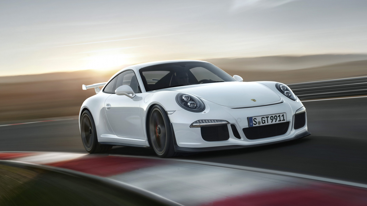 White Porsche 911 on Road. Wallpaper in 1280x720 Resolution