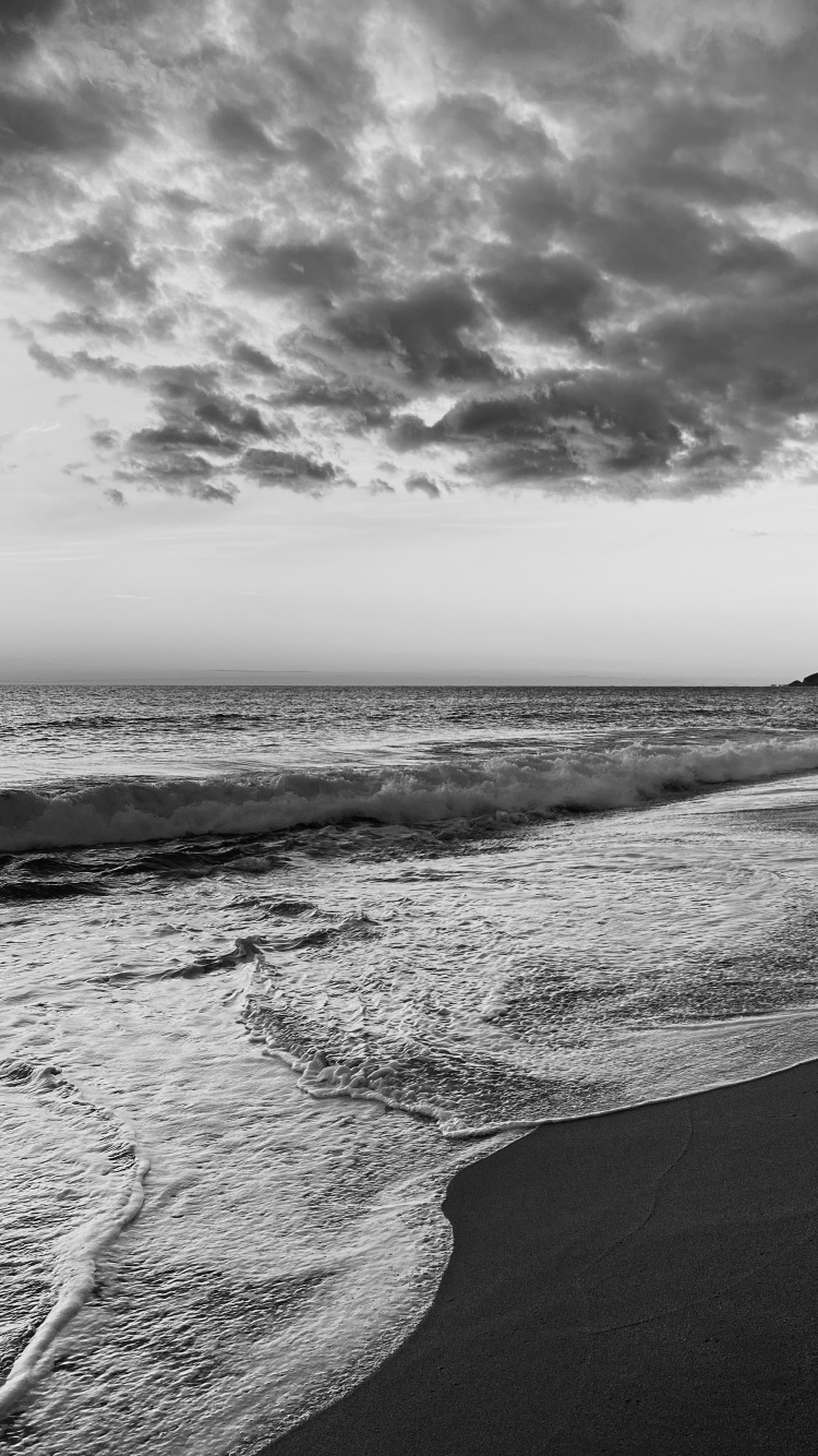 Mar, en Blanco y Negro, Agua, Ambiente, Paisaje Natural. Wallpaper in 750x1334 Resolution