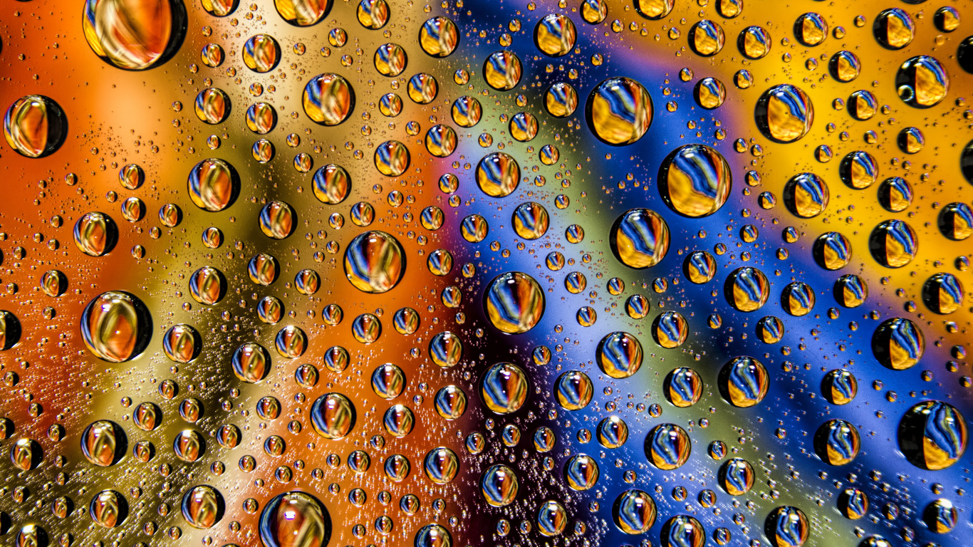 Water Droplets on Clear Glass. Wallpaper in 1366x768 Resolution