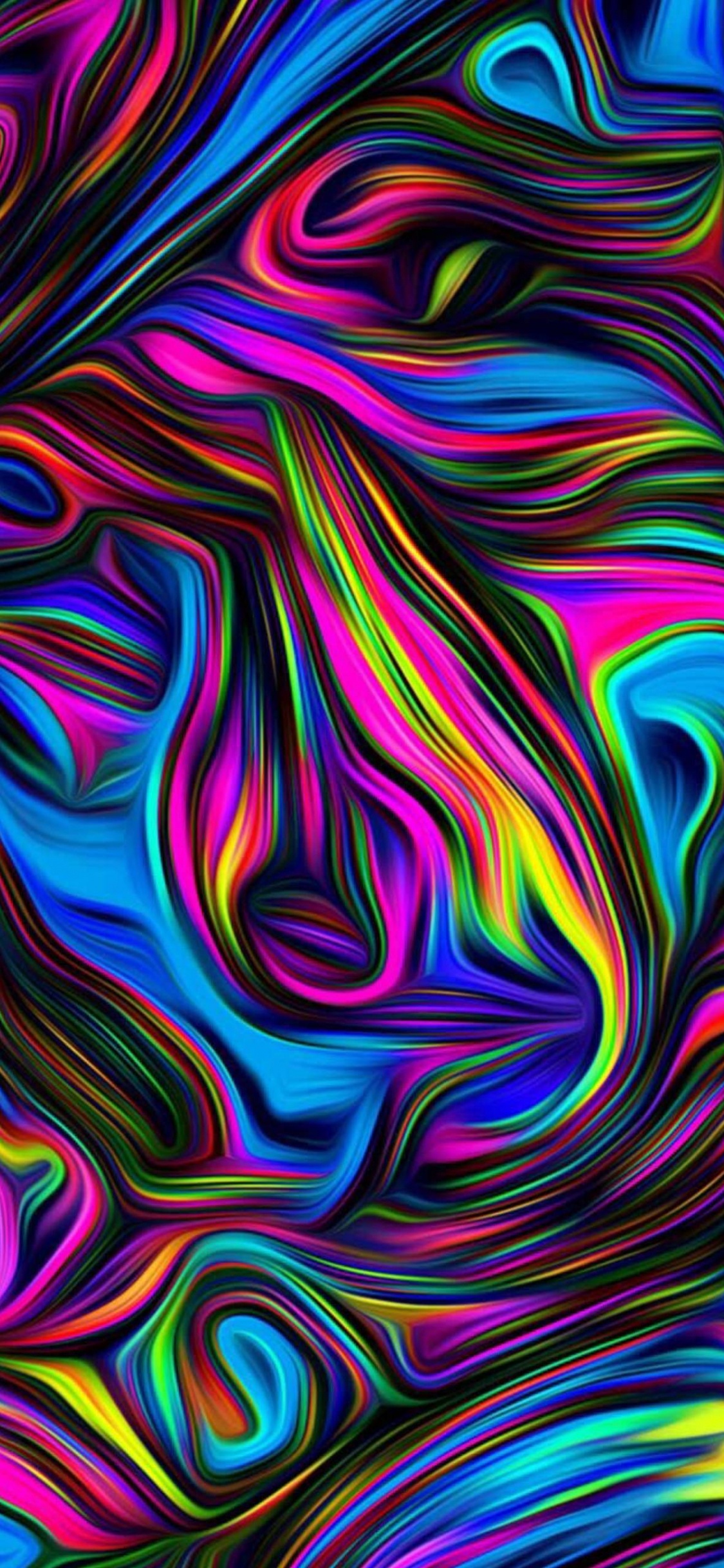 Lila Grüne Und Schwarze Abstrakte Malerei. Wallpaper in 1125x2436 Resolution