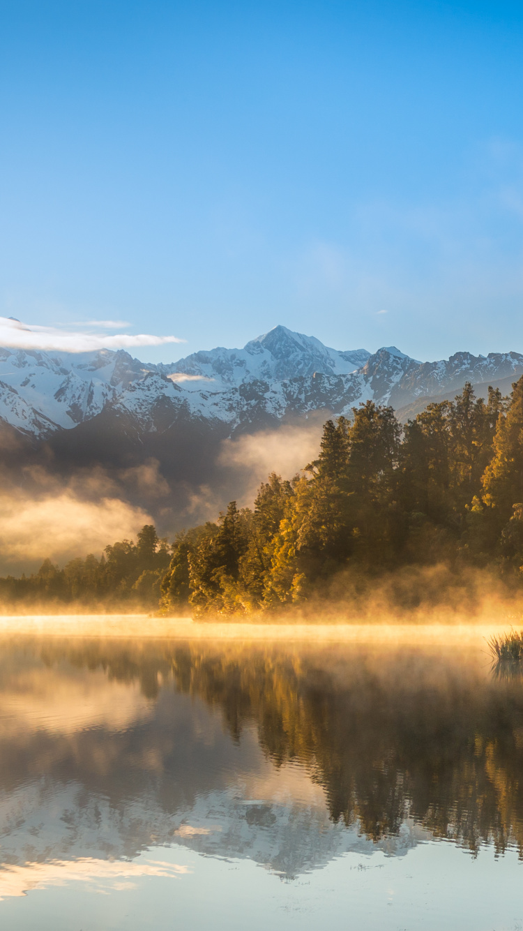 Arbres Bruns Près du Lac et Des Montagnes Pendant la Journée. Wallpaper in 750x1334 Resolution