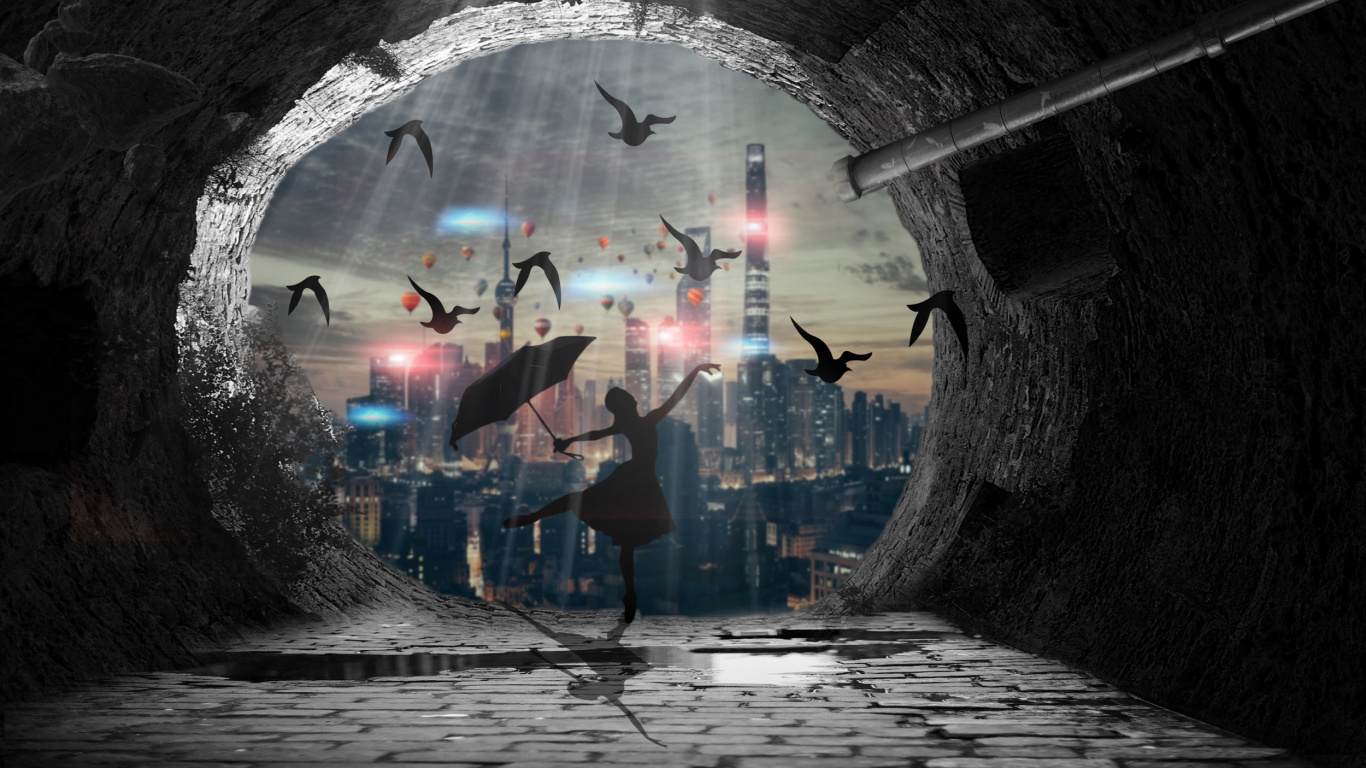 Blue and White Abstract Painting. Wallpaper in 1366x768 Resolution