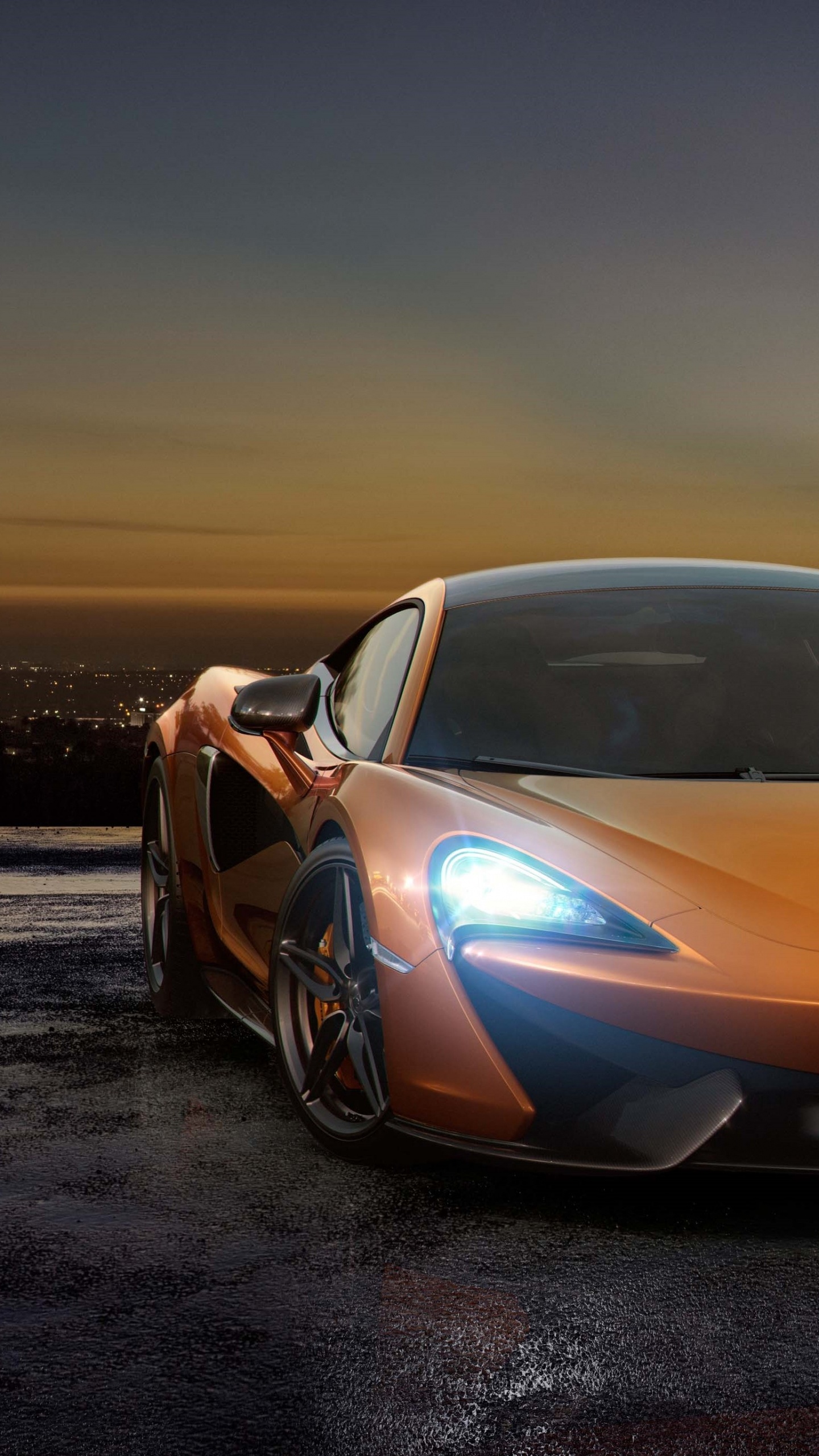 Yellow Lamborghini Aventador on The Beach During Night Time. Wallpaper in 1440x2560 Resolution