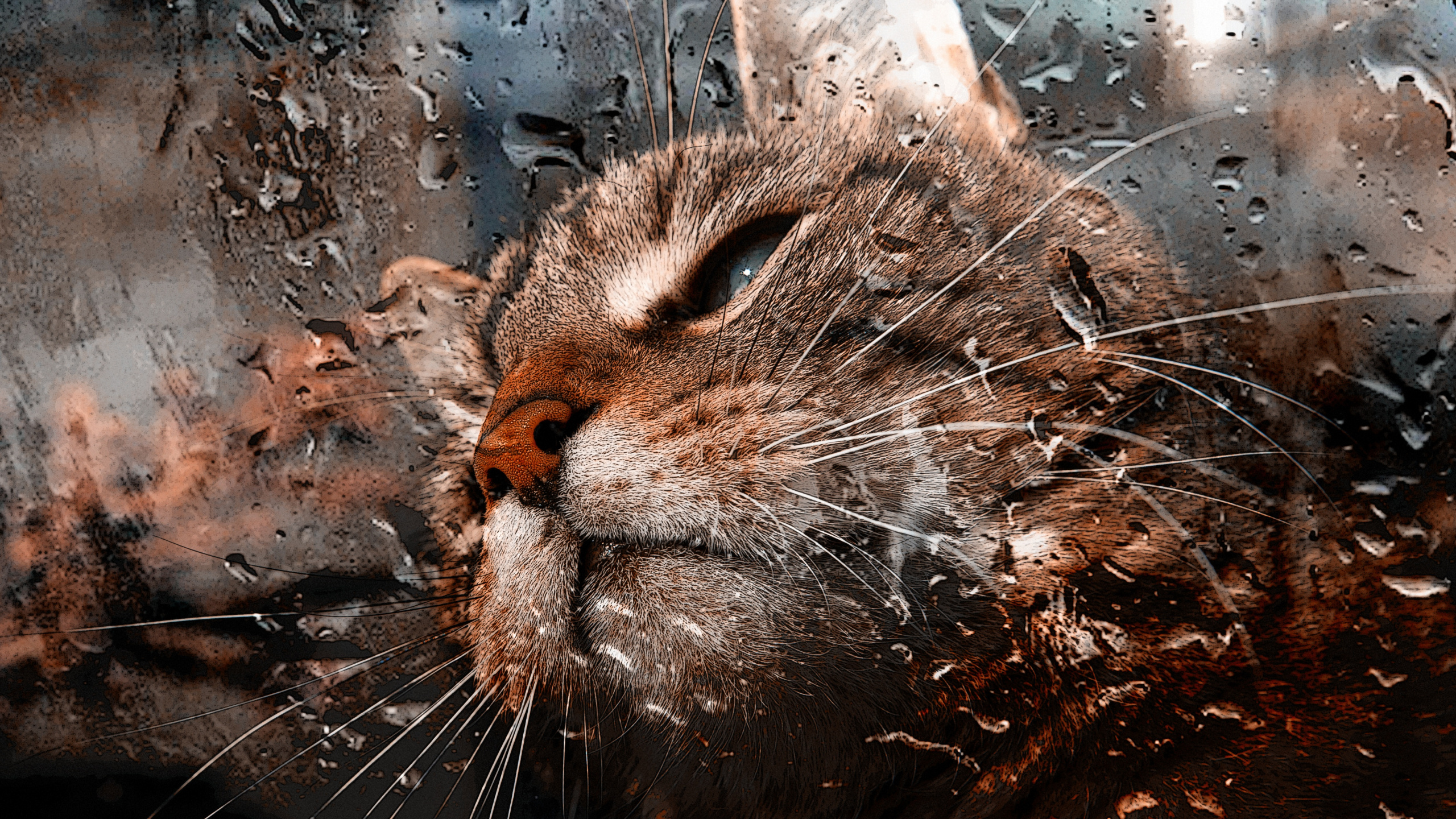 Braun Gestromte Katze im Wasser. Wallpaper in 2560x1440 Resolution