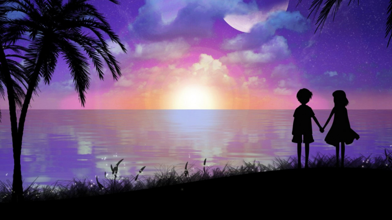 浪漫, 地平线, 晚上, 日出, 日落 壁纸 1366x768 允许