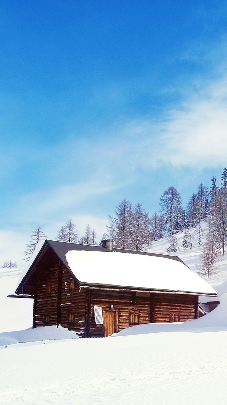 Brown Wooden House on Snow Covered Ground During Daytime. Wallpaper in 750x1334 Resolution
