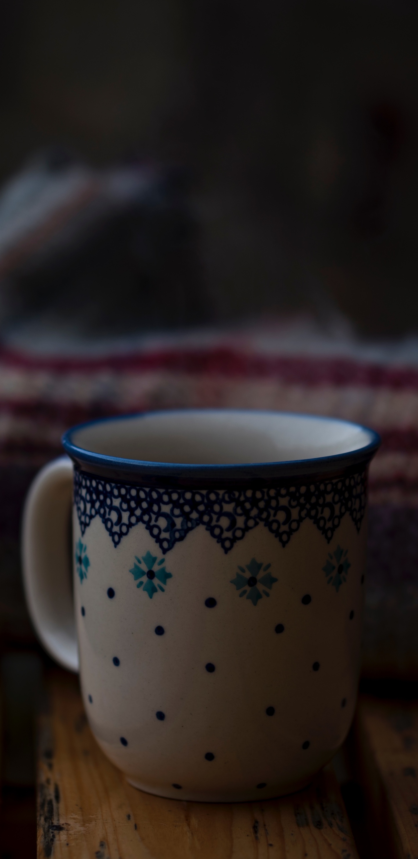 White and Blue Floral Ceramic Mug on Brown Wooden Table. Wallpaper in 1440x2960 Resolution