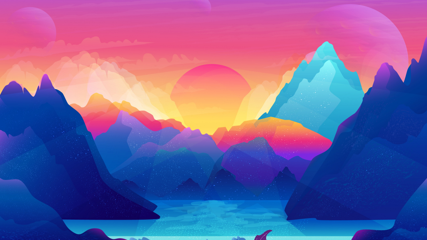 Silhouette de Montagne Pendant le Coucher du Soleil. Wallpaper in 1366x768 Resolution