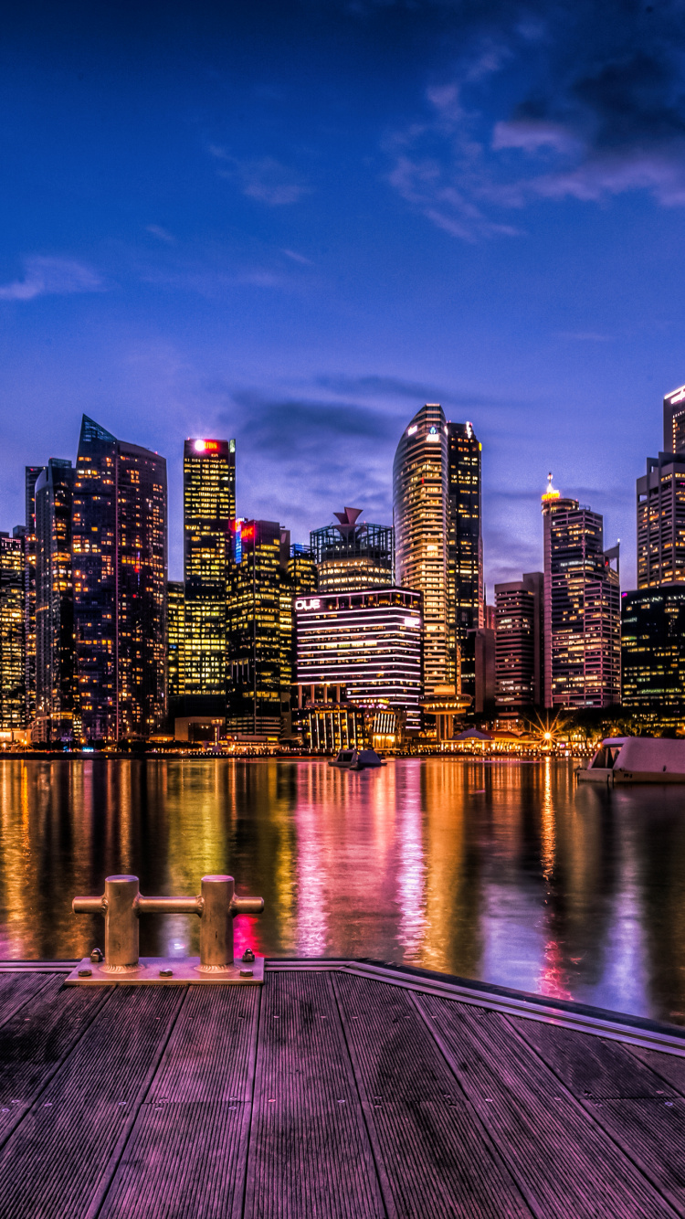 City Skyline Across Body of Water During Night Time. Wallpaper in 750x1334 Resolution