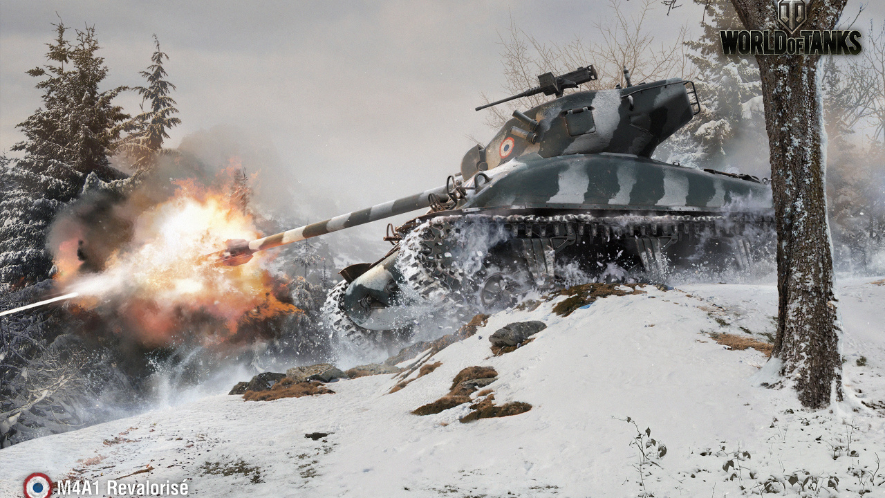 Grauer Kampfpanzer Auf Schneebedecktem Boden. Wallpaper in 1280x720 Resolution