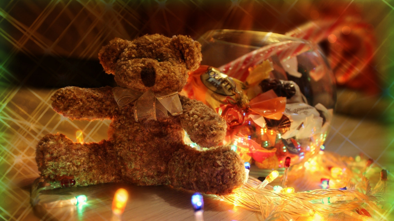 Spielzeug, Teddybär, Neujahr, Weihnachten, Bär. Wallpaper in 1366x768 Resolution
