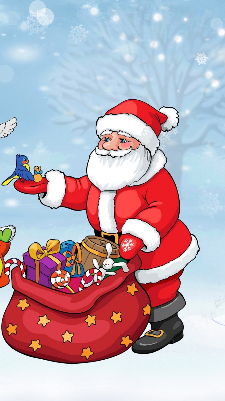 Vector Graphics, Santa Claus, Illustration, Christmas Day, Winter. Wallpaper in 720x1280 Resolution