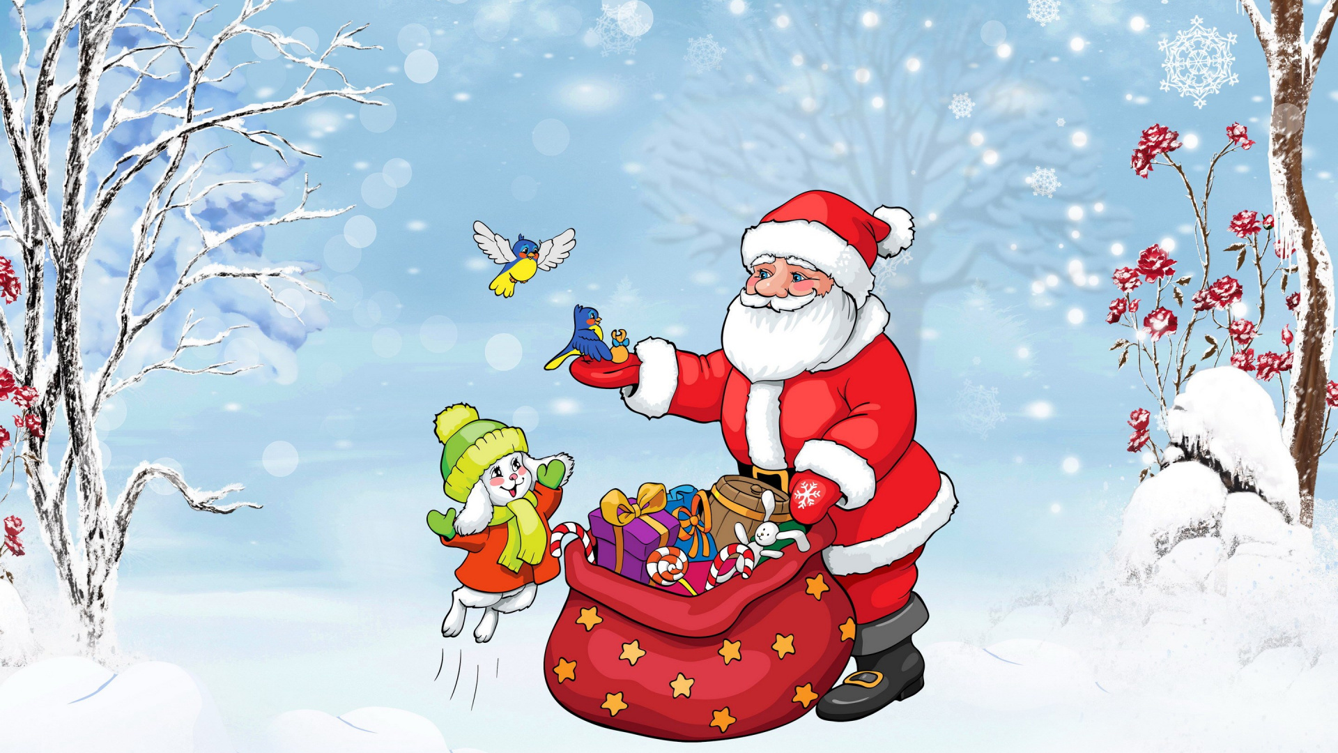 Graphiques Vectoriels, Santa Claus, Illustration, Le Jour De Noël, Hiver. Wallpaper in 1920x1080 Resolution