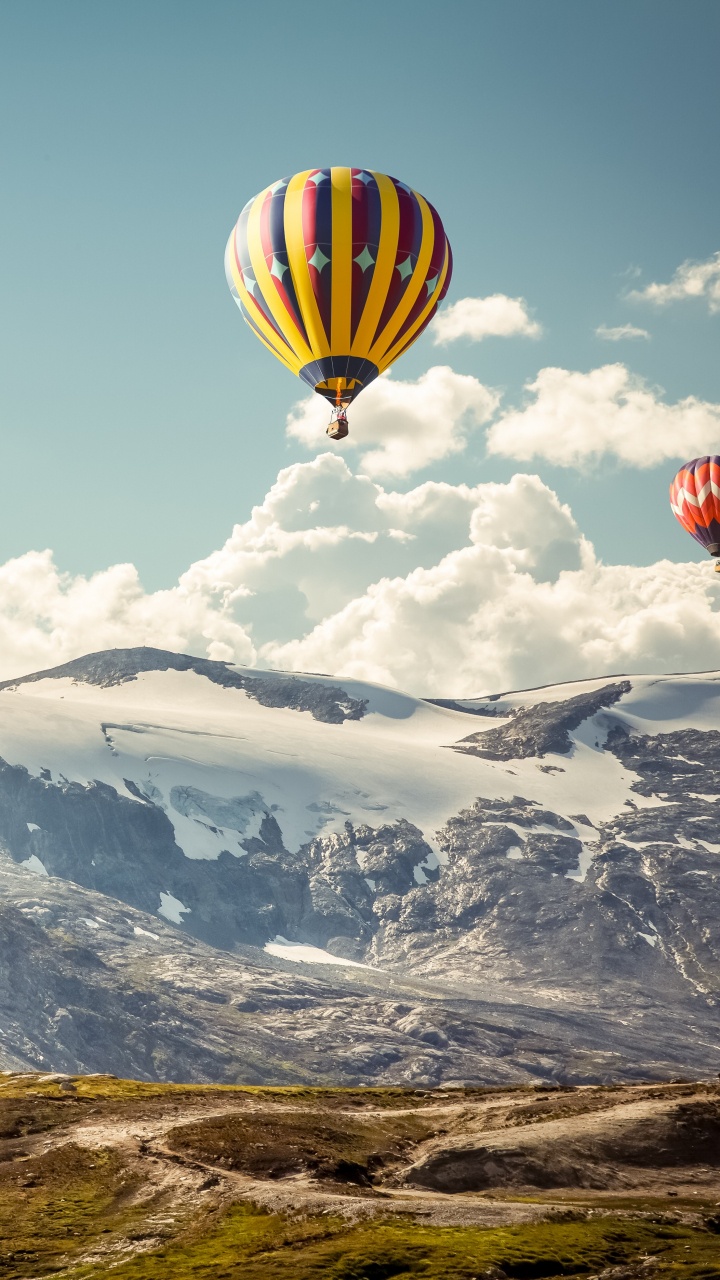 热气球, 山脉, 极限运动, 气囊, 旅游业 壁纸 720x1280 允许