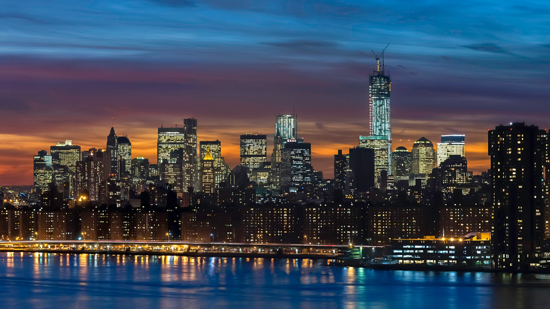Skyline Der Stadt Bei Nacht Night. Wallpaper in 1920x1080 Resolution