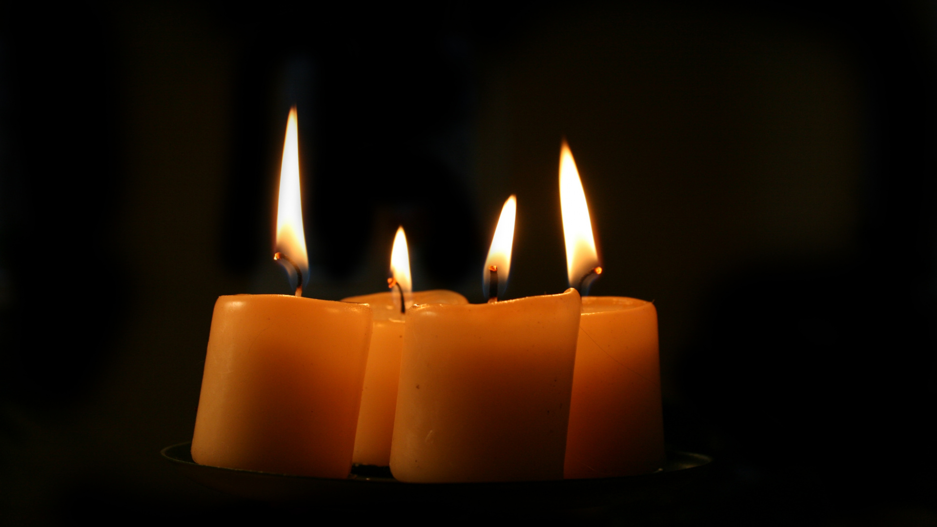 3 Lighted Candles on Black Background. Wallpaper in 1920x1080 Resolution