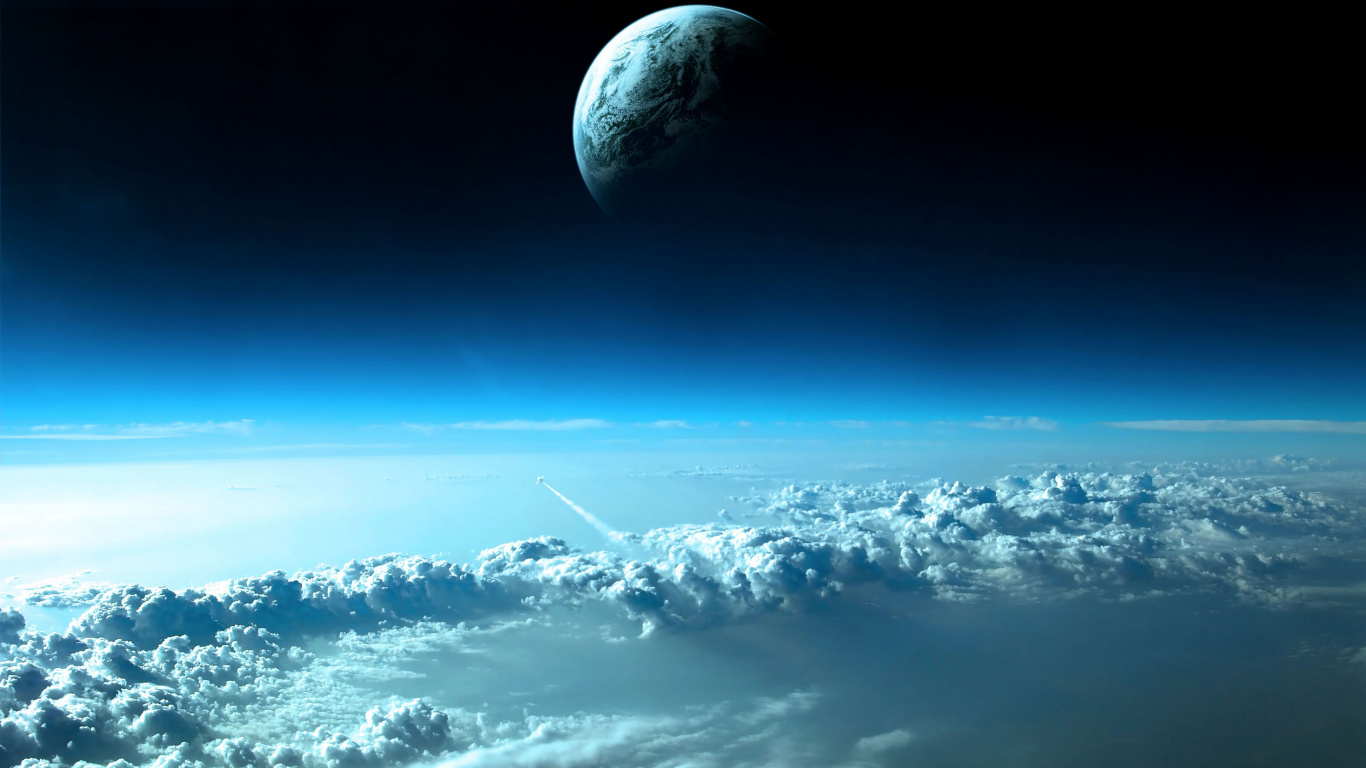 Pleine Lune Sur Des Nuages Blancs. Wallpaper in 1366x768 Resolution