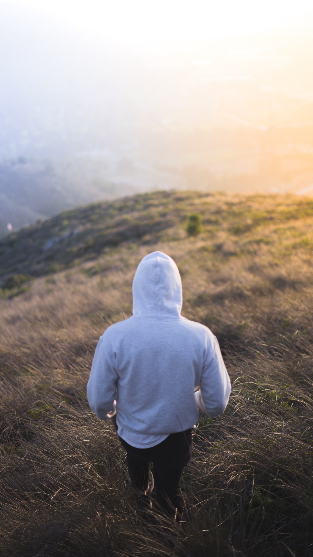 Person in Gray Hoodie Standing on Green Grass Field During Daytime. Wallpaper in 1080x1920 Resolution