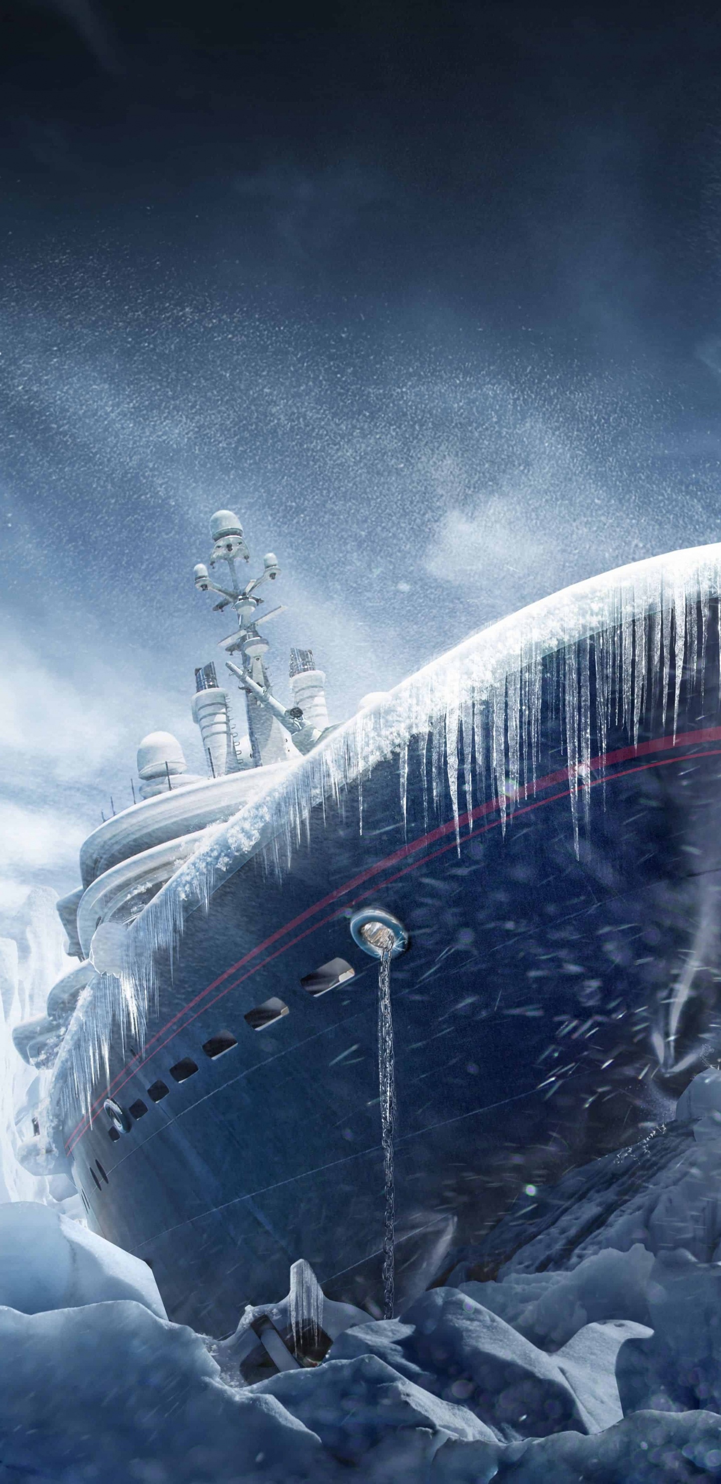 Foto en Escala de Grises de Rocas Cubiertas de Hielo. Wallpaper in 1440x2960 Resolution