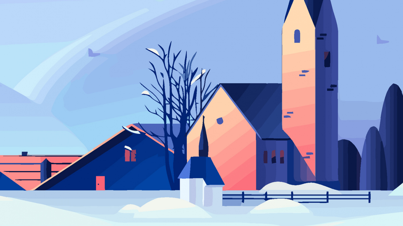 Ilustración, Edificio, Torre, Ventana, Pendiente. Wallpaper in 1366x768 Resolution