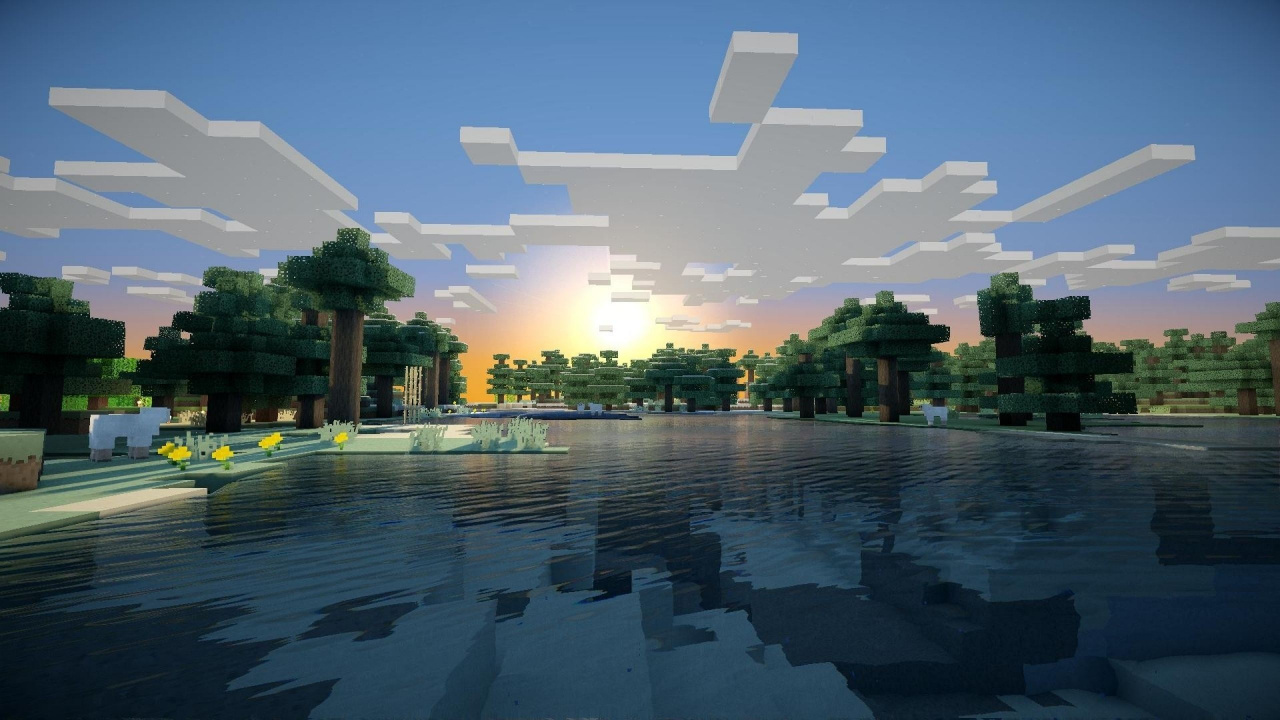 Minecraft, Réflexion, la Journée, Eau, Architecture. Wallpaper in 1280x720 Resolution